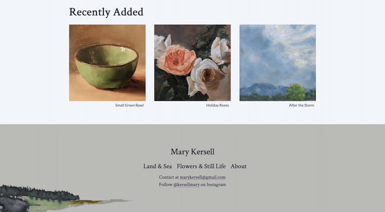 Screenshot of bottom of MaryKersell.com webpage